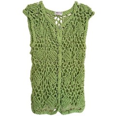 Vintage Hand Crochet Knit Vest Size Medium Green Sweater Sleeveless Boho Retro