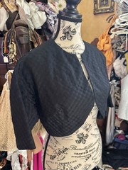 Vtg Bonwit Teller Black Cropped Cocoon Bolero Jacket 3/4 Sleeve Cotton Lined Mod