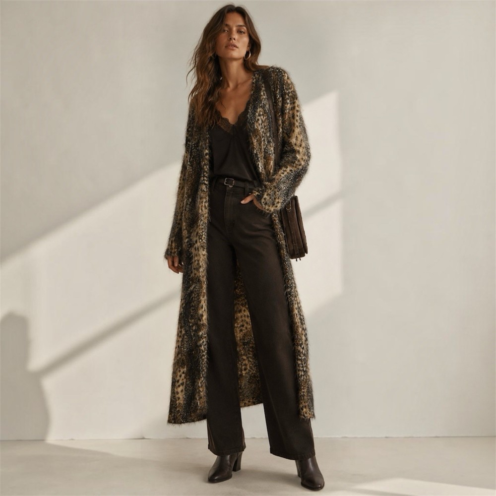 Edel Artsy Animal Print Long Statement Duster Cardigan Vintage Eclectic Boho OS