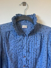 70’s Vintage Candi Jones Blue Floral Ruffle Prairie Midi Dress – Size Small