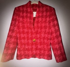 Vtg Genny Italy Blazer Jacket Red Button Front Pockets Textured Fabric Lined S-M