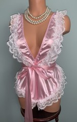 NEW GLOSSY Teddy Bodysuit 1X SOFT Frilly Lacy Girly Lolita Cheeky Lingerie
