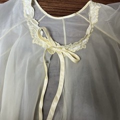 Vtg Carol Brent Yellow Nylon Semi Sheer Robe Satin Trim S 60’s Peignoir Wedding