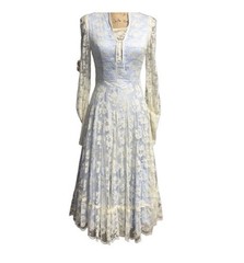 Vintage Prairie Lace Dress XS Powder Blue Romantic Cottagecore Midi