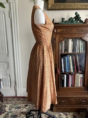 Vintage 1950s Orange Floral Sundress Sleeveless Wrap Summer Light Day Dress XS S