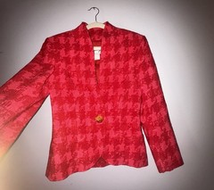 Vtg Genny Italy Blazer Jacket Red Button Front Pockets Textured Fabric Lined S-M