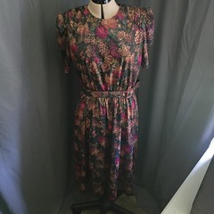 Vintage 80s/90s Tabby of California Floral Print Dress w/belt unsized cottagecor