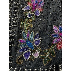 Laurence Kazar Lg Silk Beaded Sequin Jacket Vintage Black Floral Evening Women