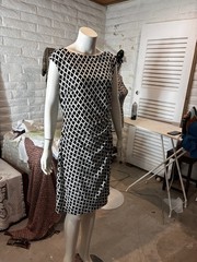 Vintage Ralph Lauren geo print blk&wht rutched side lined poly blend 14 sheath