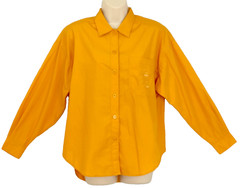 Vintage 1980s gold blouse, yellow mustard cotton blend long sleeve turmeric S M