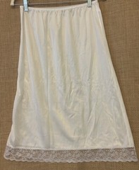 Contessa Half Slip M White Silky Lace Trim Modesty Lingerie 25 Inches Long