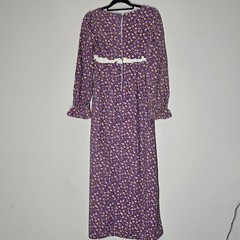 VTG Handmade Prairie Empire Maxi Dress Purple Floral Lace Trim Cottagecore S