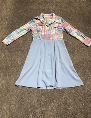 VTG 60’s/70’s Long Sleeve Plaid Peasant Style Hippie Mini Dress~M~SEE PICS