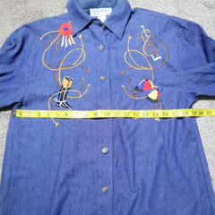 Vintage 90s Cedars Blue Denim Button Up Shirt Adult Women’s L Large BOX 13