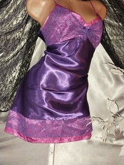 VTG SATIN SHINY PURPLE LACY BABYDOLL NOS M LINGERIE NIGHTGOWN LUX