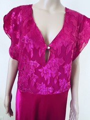 VTG Jenelle of California Fuchsia Hot Pink Floral Satin Long Nightgown Plus 1X