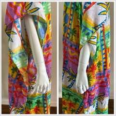 1990s Details Tropical Brocade Loungewear Dress Caftan Mumu Maxi Resort 80s VTG