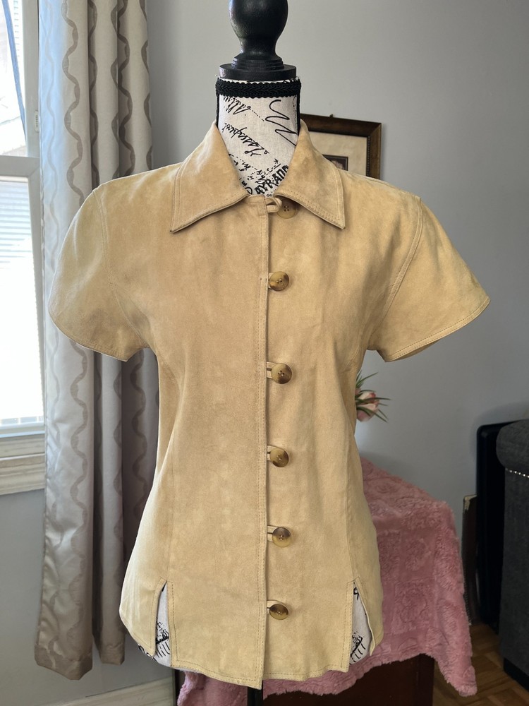 Vintage Women’s Suede Goblincore Short-Sleeve Fairy Grunge Button Up Boho Shirt