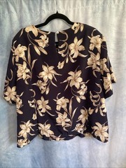 Vtg 90s Jaclyn Smith Floral Skirt Blouse Set Plus 24W 26W Navy Lily Flowy Summer