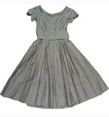 Vintage 50’s GiGi Young New York Pleated Gingham Tie Waist A Line Dress Small