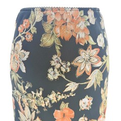La Belle Mesh Pull On Black Floral Midi Skirt Women M Vintage 90s USA Lined