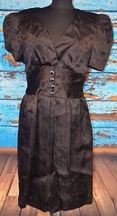 CH by Carolina Herrera Sz 12 Vintage Black Silk Dress USA Embellished Buttons