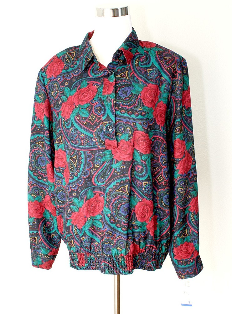 VTG NWT ALFRED DUNNER Casual Top / Blouse ~ Roses / Paisley Rayon ~ Sz. 16 #03