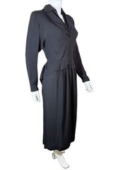 Vintage 40s Chic Black Crepe Peplum Swag Dress S