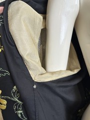 Vintage 1960’s Black Embroidered Silk Robe Housecoat Yellow Floral Vietnam