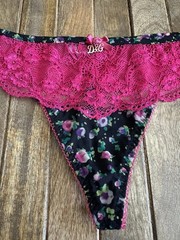 Vtg D&G Dolce & Gabanna Underwear M Black Floral String Thong Bikini Panties
