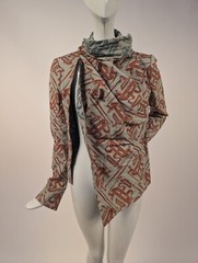 AVANT GARDE VINTAGE PRINT TOP W SIDE ZIP + OVERSIZED TURTLE NECK