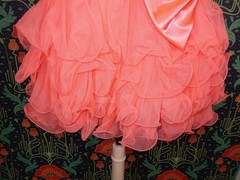 Vintage Y2K Neon Coral Pink Strapless Tulle Ruffle Mini Party Sequin Bow Dress