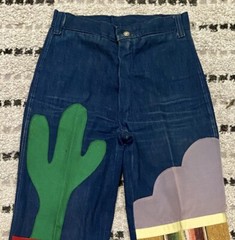 Vintage Hand Custom Made Bell Bottom Embellished Blue Jeans 28X34 & 24” Bells