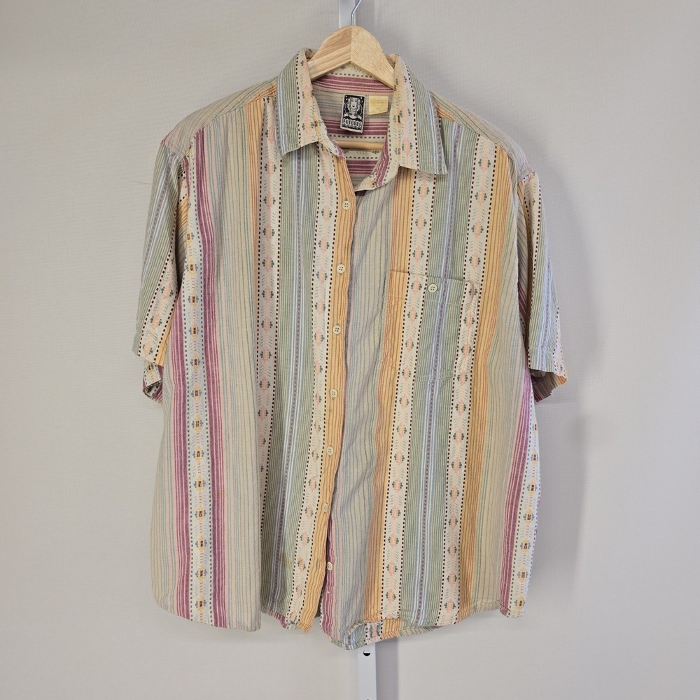 Futures Vintage Striped Button Down Shirt 2X Boho Southwestern Nepal Cotton