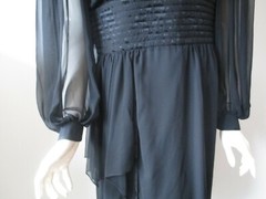 Vintage Wayne Clark Aline Marelle Short Black Dress Sheer Sleeve Size US 8