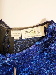 Vintage Oleg Cassini Black Tie Blue Sequin Flame Top XL Silk Beaded Trophy…