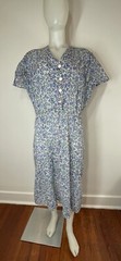 VTG 40s Day Dress White W/Blue Pink Floral Print 100% Cotton 36 Waist (Many Flaw