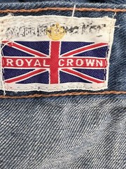 Vintage Royal Crown Blue Jeans Zipper Pockets Flare Wide Leg Size 38 (37Wx35L)