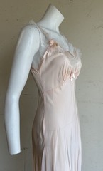 1940s Artemis Ballet Pink Bias Cut Nightgown Slip Dress w/ Tulle & Ribbon Work
