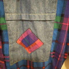Carole Little Patchwork Shirt Plaid Chambray Button Up Tunic Small 6 Cottage Top