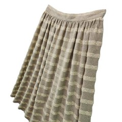 Womens Vintage Midi Skirt Tan Ivory Popcorn Stripe Size 7/8
