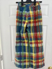 70s Vintage Patty Woodard Plaid Seersucker Bell Bottom Wide Leg Pants – XS/S