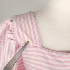Vintage 80s Sundress MuMu House Dress Flower Applique Pink White Stripe [STAIN]