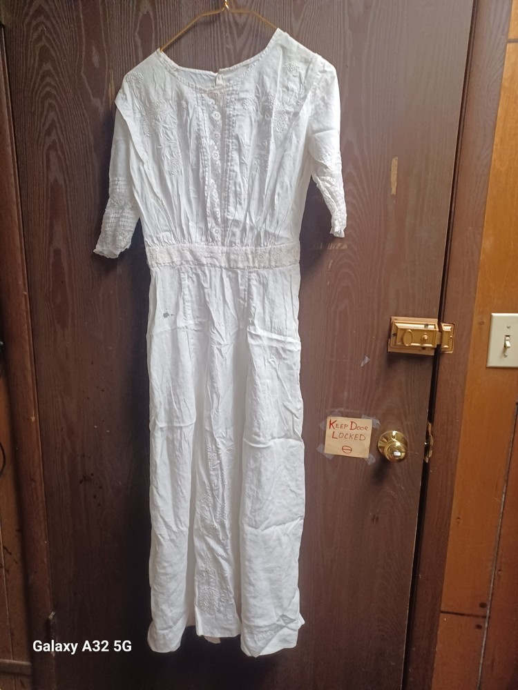 Antique Edwardian 1900s Cotton & Lace Lawn Dress Tea Dress