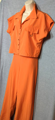 Vtg 2 Piece Set Blouse Wide Leg Pants XL Orange Relaxed Pull on Boho Appeal Chic