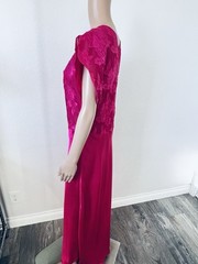 VTG Jenelle of California Fuchsia Hot Pink Floral Satin Long Nightgown Plus 1X