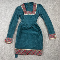 Jody of California Dress Womens 5 Green Corduroy Plaid Vintage 70s Mini 518