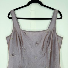 Y2K Ann Taylor VTG 100% Silk Embroidered Beaded Shift Dress Mauve Purple Size 12
