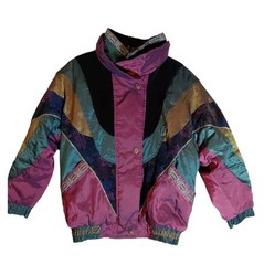 Vtg 90s Iridescent Patchwork Velvet Tapestry Full Zip Puffer Jacket Women’s XS