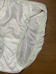 Pale Green Polyester Nylon Silky Panty Vtg Sheer Hi Cut White Lace Briefs Sz.6/M
